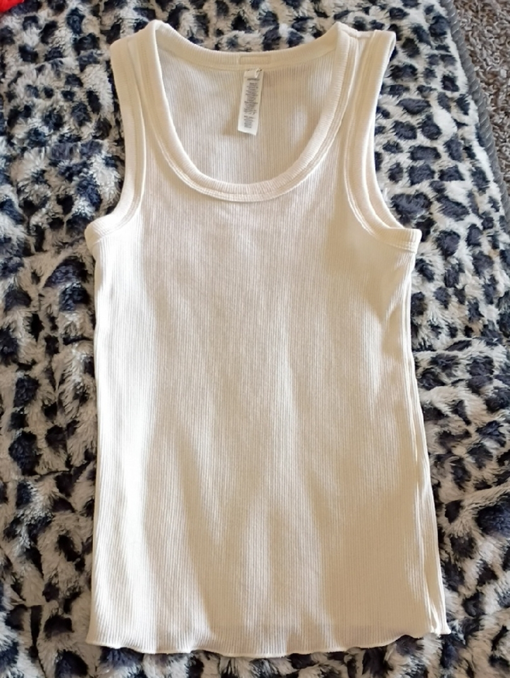 Skims Bone Cotton Scoop Neck  Ribbed Tank with Logo Tag